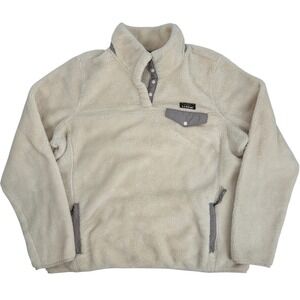 LL Bean‎ Hi-Pile Fleece Snap Pullover Beige Womens XL